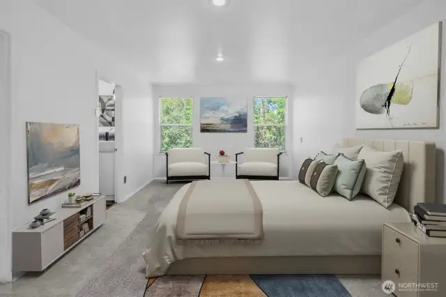 Plenty of room and natural light in the Primary Bedroom (Virtually staged)