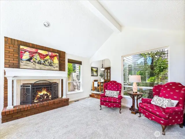 Wood burning fireplace.