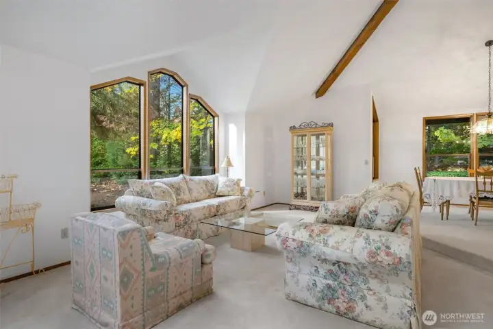 Upon entering the home you are greeted by the sunken living room