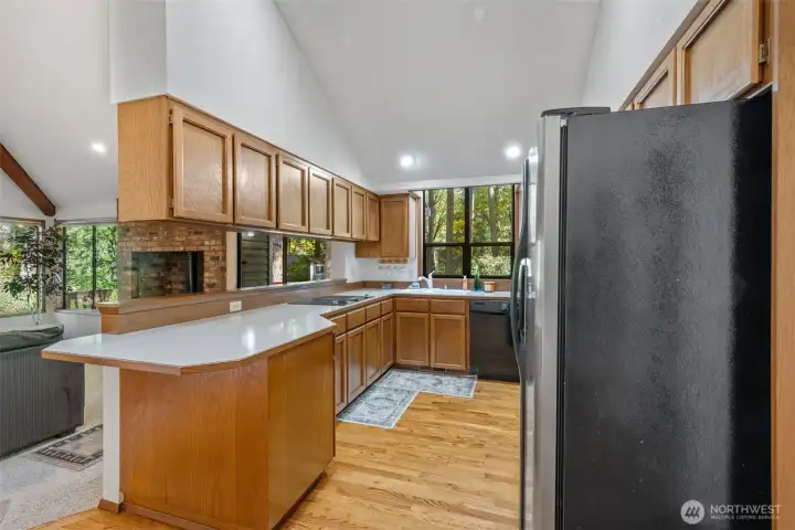 Another view of the kitchen and its proximity to the TV room