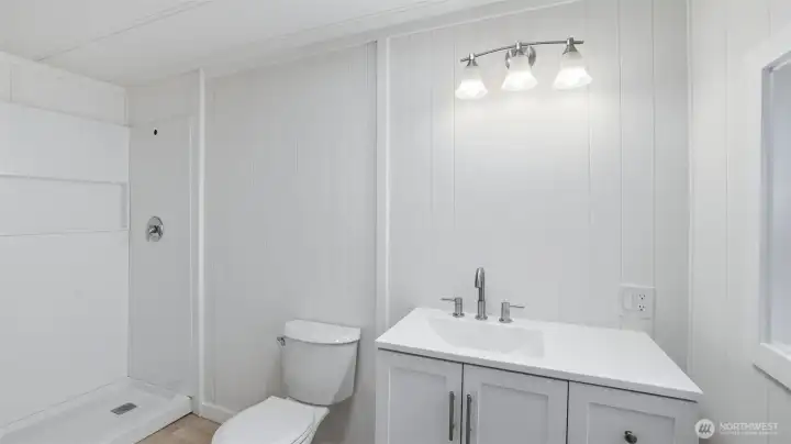 Master Bath with walk in double shower and new v