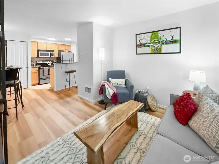 This is the view of the condo from one corner of the living room.