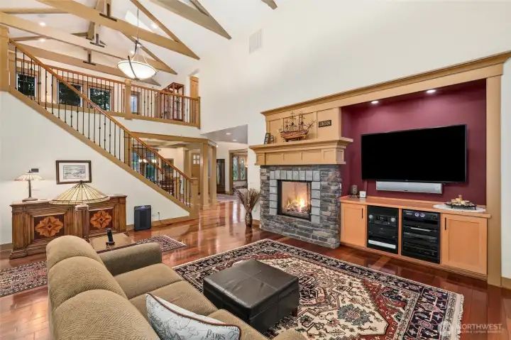 Great room with gas fireplace and built-ins