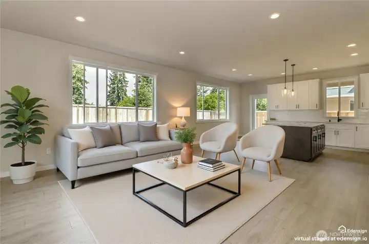 Great Room with 9 Ceilings, sound reducing windows, LPV flooring Great Room with 9 Ceilings, sound reducing windows, LPV flooring