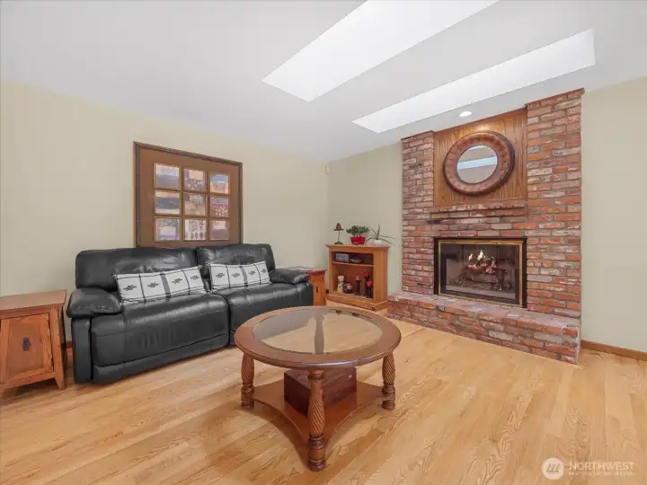 Cozy family room with gas fireplace.