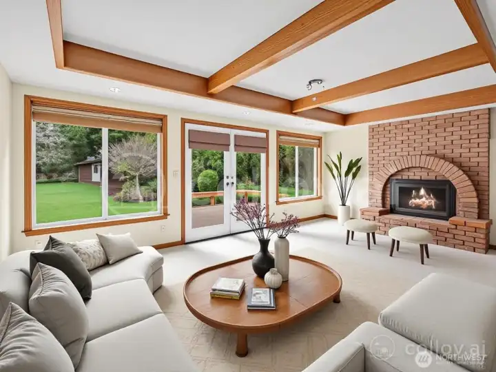 Bonus room with French doors to the backyard. AI generated Bonus room with French doors to the backyard. AI generated