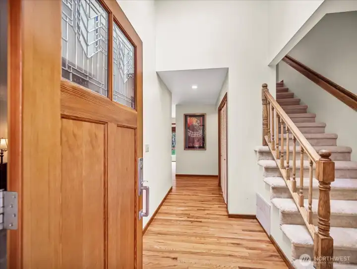 Double Fir front doors leading into the hallway.