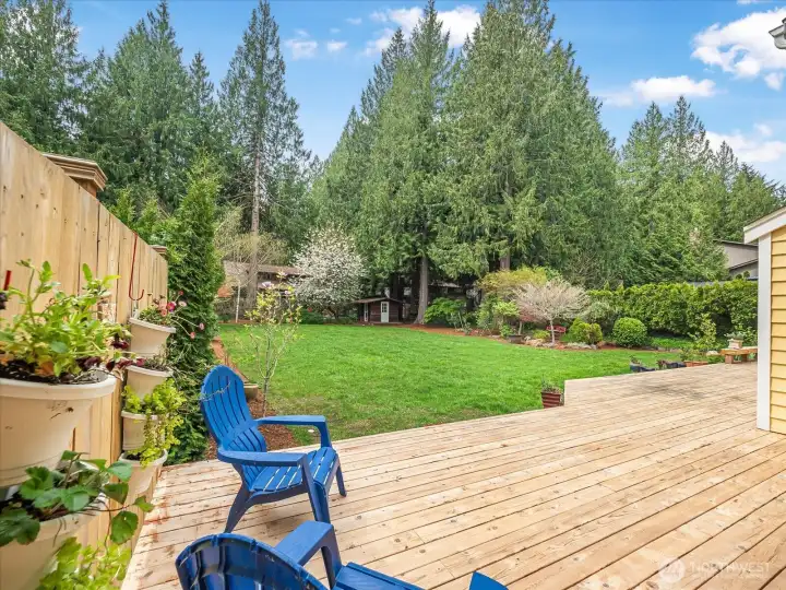 Relax on the deck while entertaining in your large backyard!