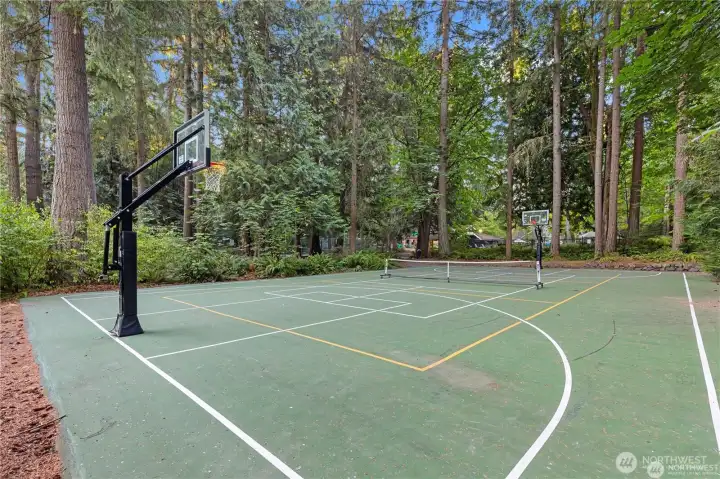 Community basketball and tennis court. Community basketball and tennis court.