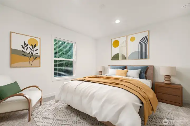 Virtually staged primary bedroom.