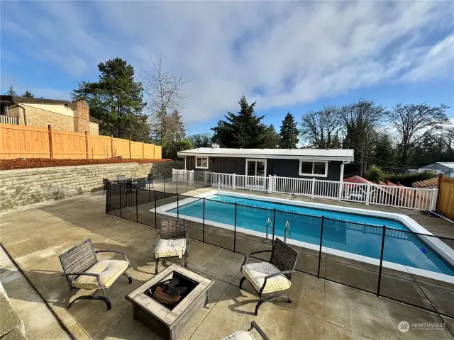 Heated swimming pool right from the main floor for year-round enjoyment and exercise.