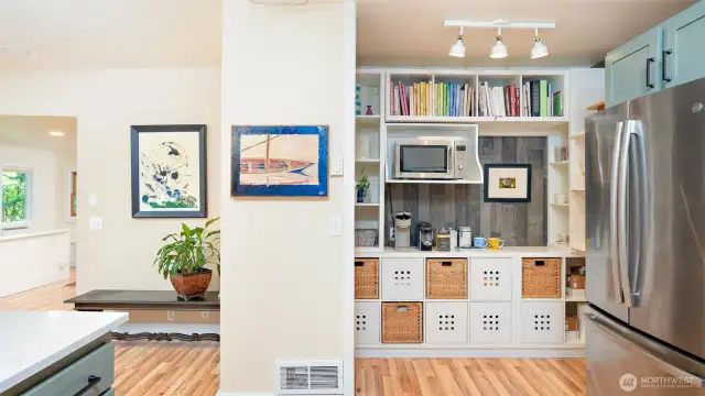 Tons of storage and coffee bar set up