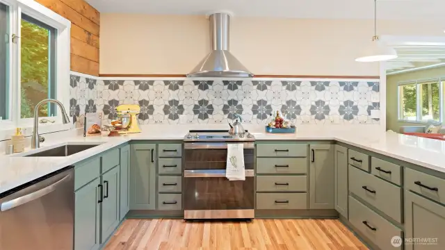 Brand new custom cabinetry and counters in the main kitchen