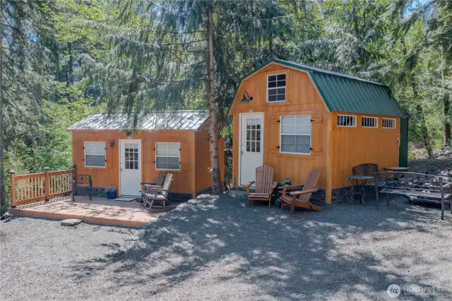 Enjoy plenty of extra porch space around the sheds — perfect for relaxing or entertaining outdoors.