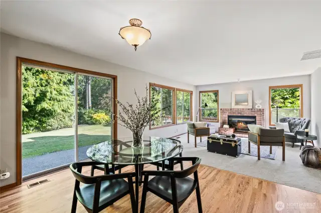 Cozy view from table into large family room.