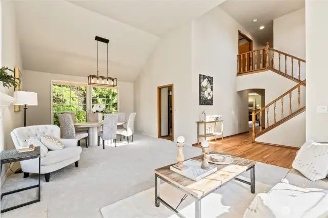 Stunning open concept living into dining room.