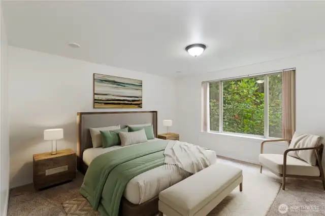Primary bedroom virtually stage. included en-suite bath and large walk-in closet