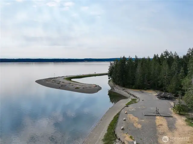 Drone photo of beachside entertainment are and the lagoon