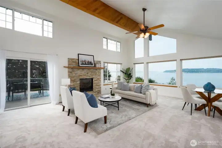 Upstairs you will enjoy having vaulted ceilings with a wall of windows so you don't miss a thing!