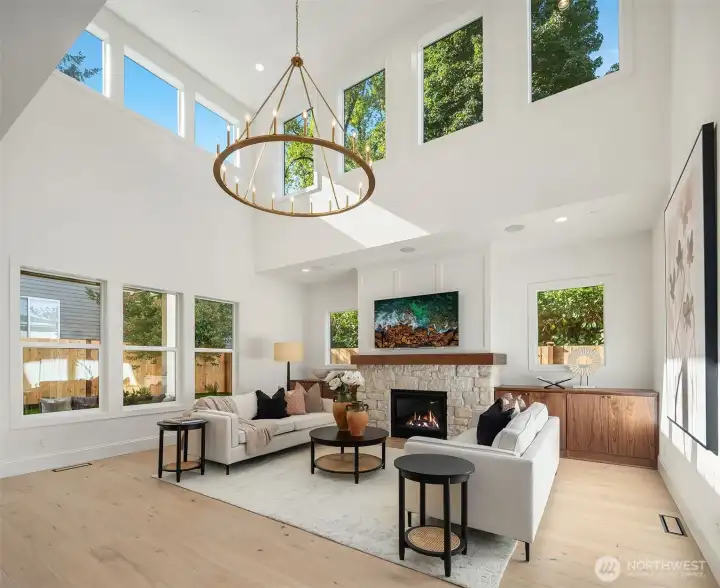 2 story great room that overlooks the private backyard