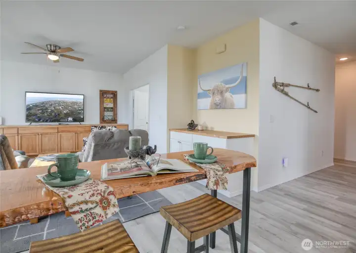 This beautiful breakfast bar was cleverly placed to also be able to enjoy the views of the ships and jetty, as well as you can see the built in buffet just off the kitchen.
