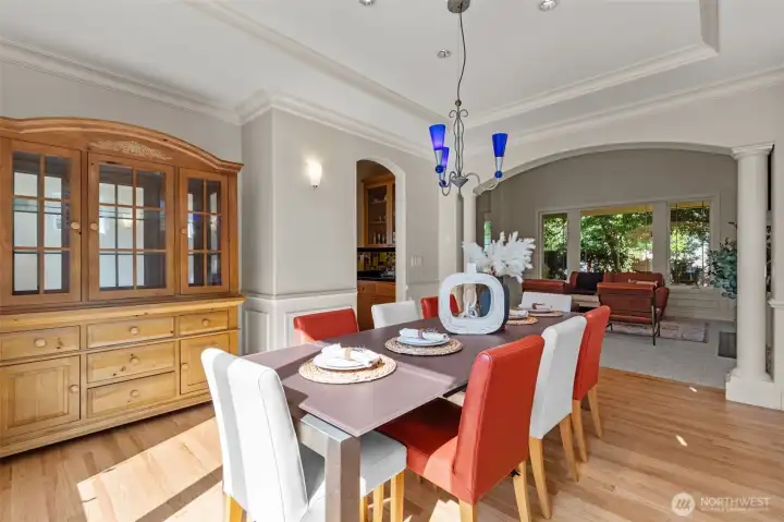 Dining space anchored by built-in cabinetry and easy access to adjacent living areas for effortless entertaining.