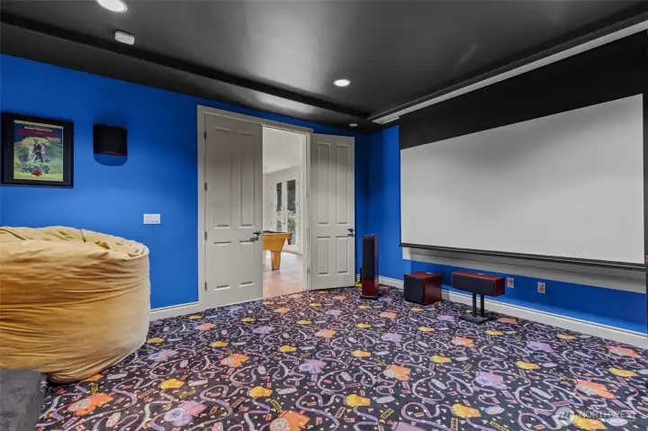 Dedicated media room featuring theater-style space for movies, gaming, or relaxation.