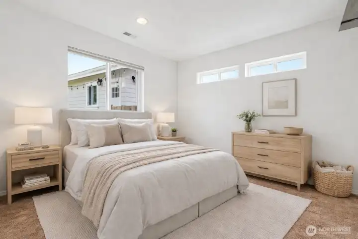 Primary bedroom virtually staged.