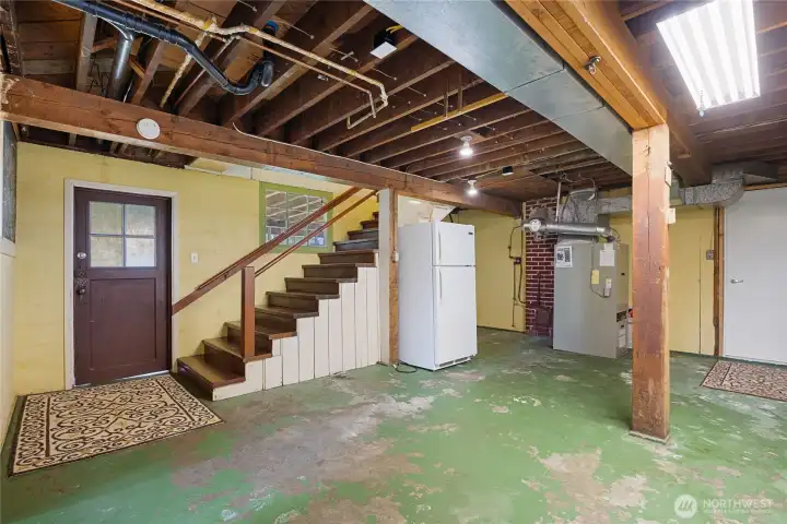 unfinished area with outside access.