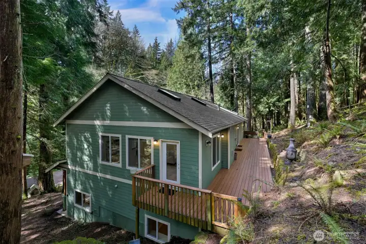 Rear deck overlooking protected greenspace.
