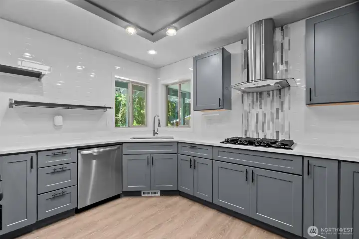 lots of counter space & views of backyard