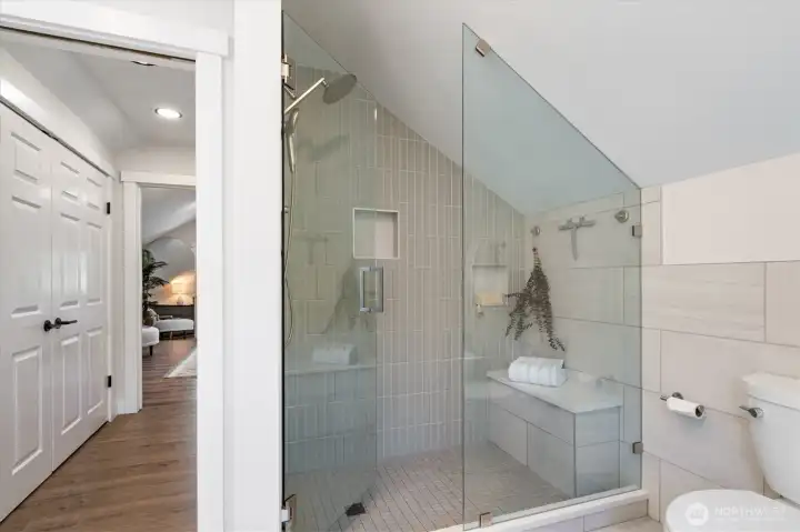 Enjoy this fabulous updated bathroom just across from the upstairs bedroom.