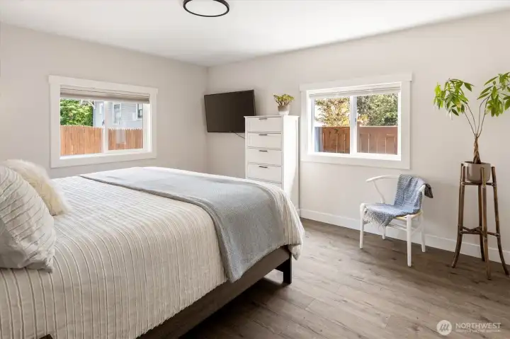 The front bedroom is spacious - plenty of room, even with a king bed.