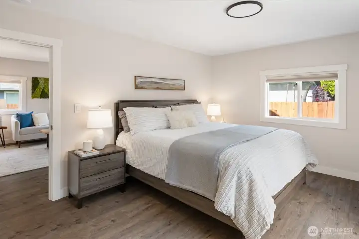 One additional feature and investment by the sellers are window blinds that feature up and down adjustments to create the privacy you wish.