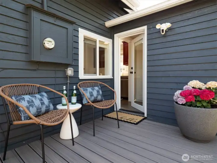 This side deck is just off from the kitchen and utility space. It was built in 2025 with trex decking.