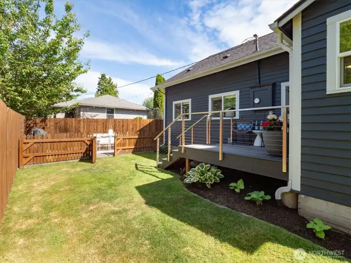 From the kitchen, to the side deck and then down to the patio, great flow when entertaining.