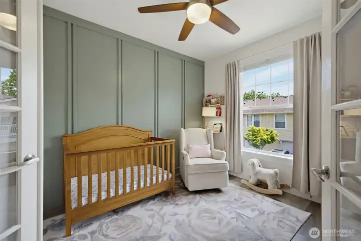 1st bedroom/office off family room with glass french doors 1st bedroom/office off family room with glass french doors