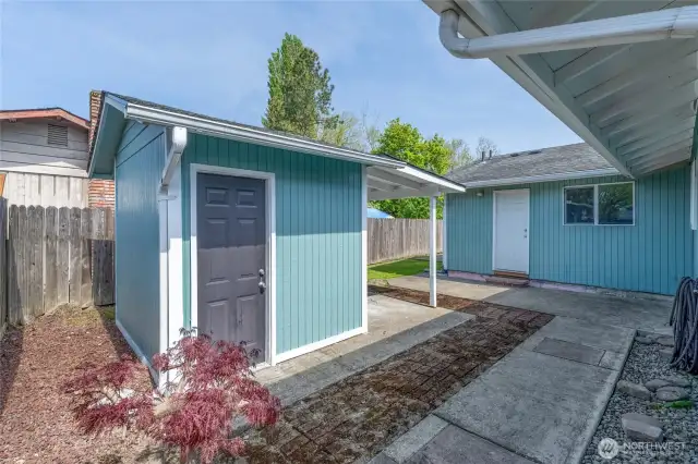 Storage Shed with Awning
