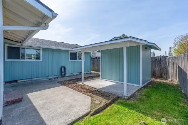 Back Yard and Storage Shed with Awning