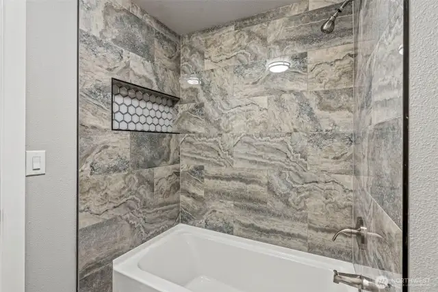 Upstairs: guest bath(tiled shower)