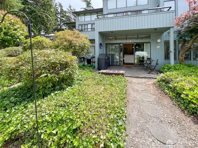 View of the patio and walkway to the unit.