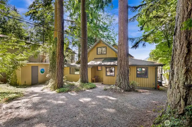 Front of house with oversized driveway