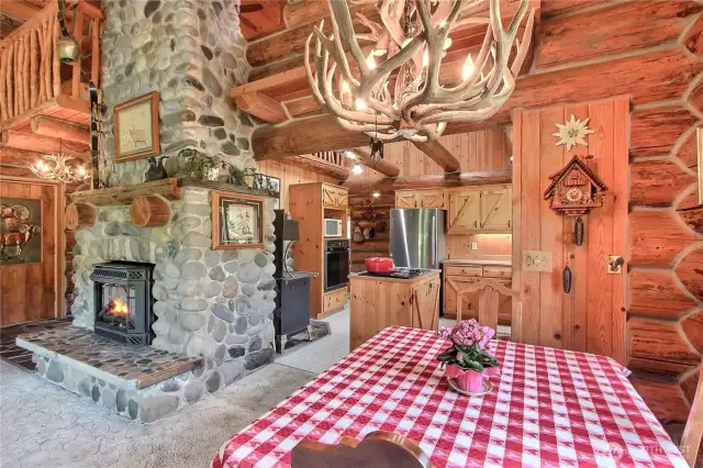 Several cozy sources of wood heat—including a Vermont Castings insert and classic wood cookstove—add to the home’s warm, timeless charm.
