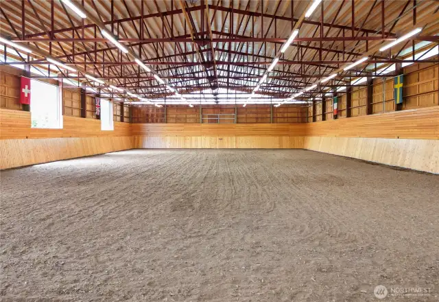 Perfect for clinics and horse showing this 20'x40' laser leveled Dressage Riding Arena is an equestrian's dream!  Plenty of height for jumping.