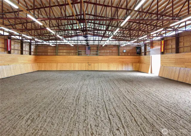 Perfect for clinics and horse showing this 20'x40' laser leveled Dressage Riding Arena is an equestrian's dream!  Plenty of height for jumping.