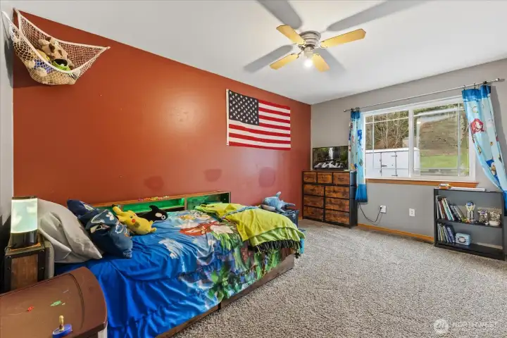 Bedroom #2 is 11' x 15' with lighted, ceiling fan