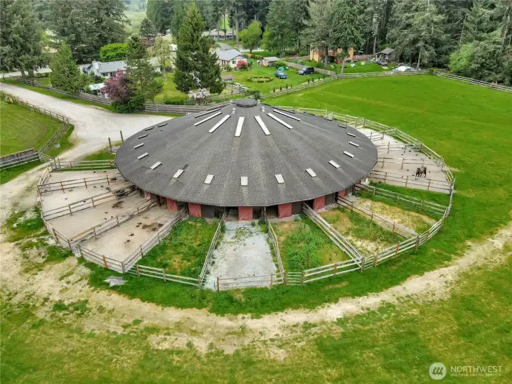 Aerial view of the barn. Walk or drive down to look around