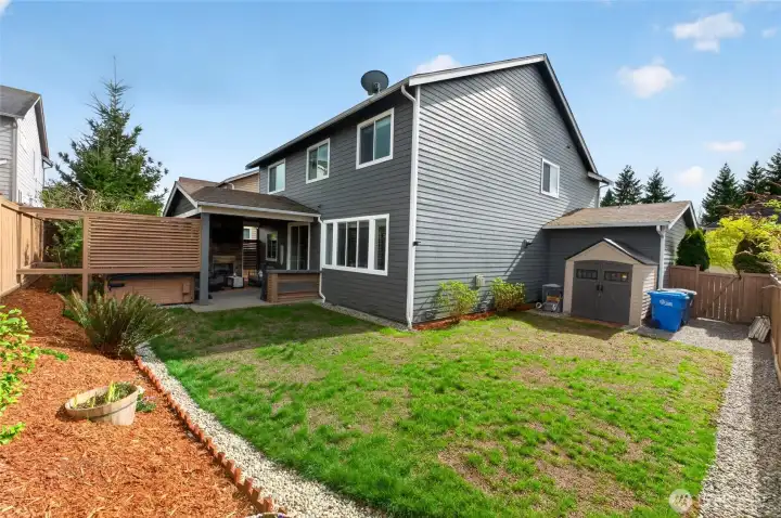 Large shed stays! Perfect for all yard tool storage. Easy storage location for garbage bins inside the gate as well. Central A/C for hot summers! Cable TV dish installed but currently not in use.