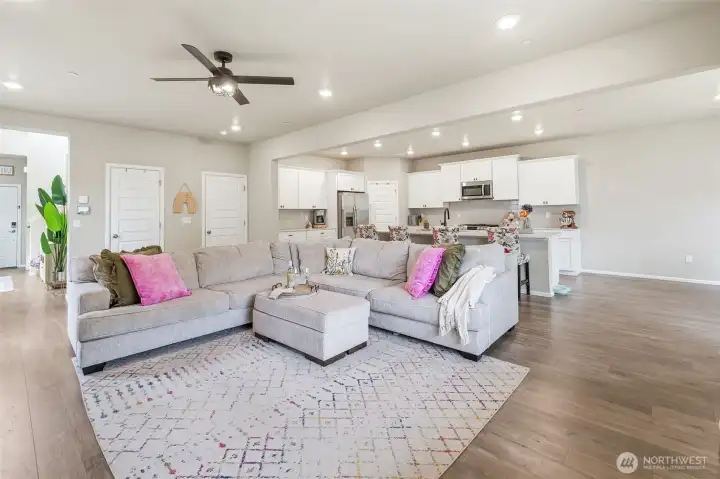 Roomy great room with open concept living-dining-kitchen is a space everyone will want to gather in!