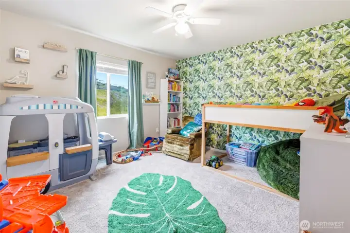 Bedroom 2 features easily removable wallpaper. Or keep it for fun!